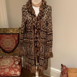 ST. JOHN SPORT BY MARIE GRAY VINTAGE WOOL RAYON KNIT SWEATER COAT FRINGE TRIM P